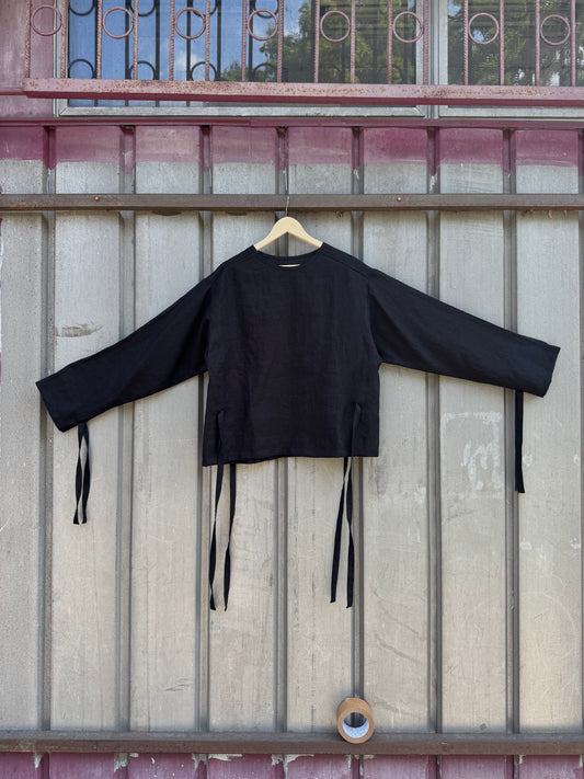 Lniany Kaftan Bezpieczeństwa "Zwolnienie z uwięzi" (Czarny)