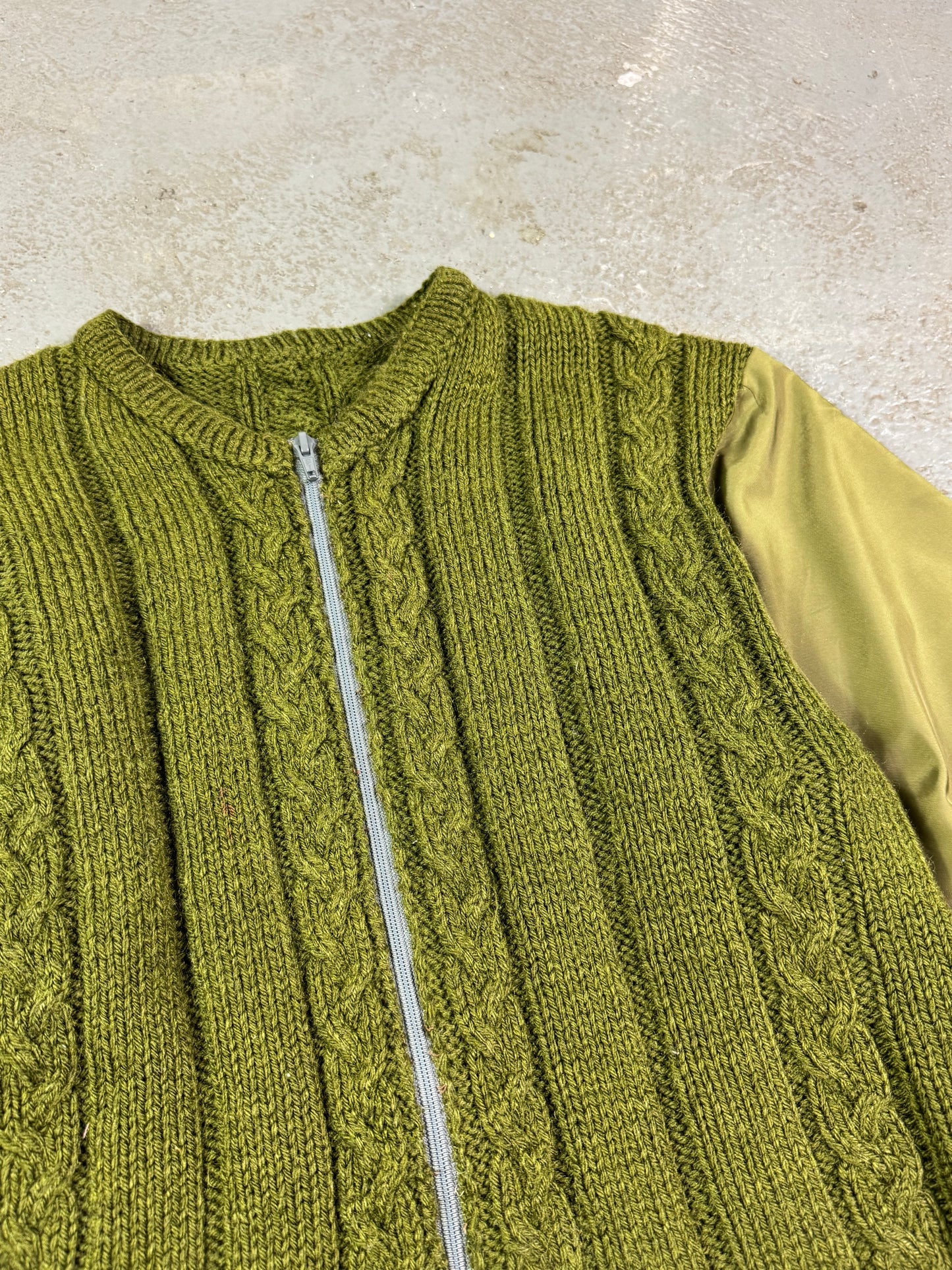Hand-knit Wool Sweater With Nylon Military Sleeves