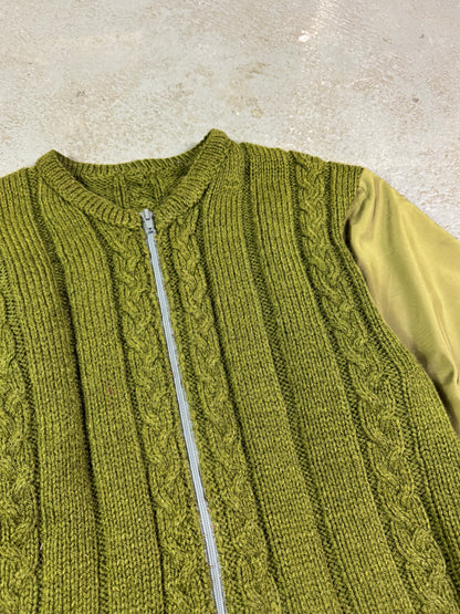 Hand-knit Wool Sweater With Nylon Military Sleeves