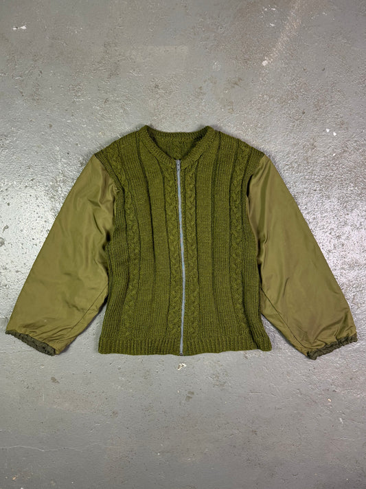 Hand-knit Wool Sweater With Nylon Military Sleeves