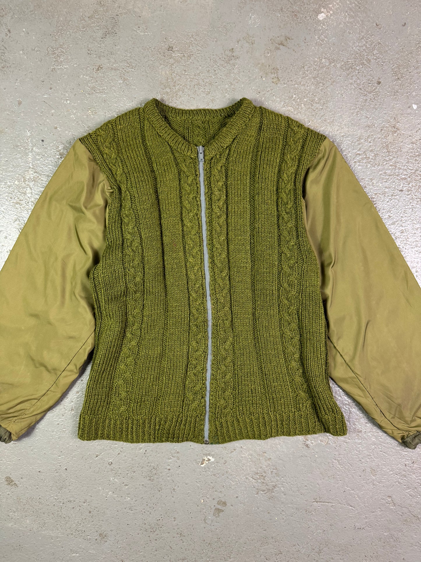Hand-knit Wool Sweater With Nylon Military Sleeves