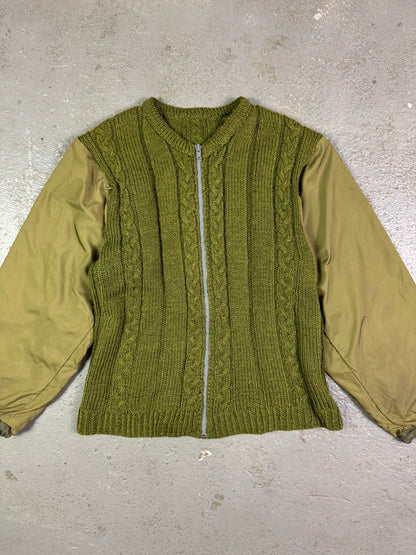 Hand-knit Wool Sweater With Nylon Military Sleeves