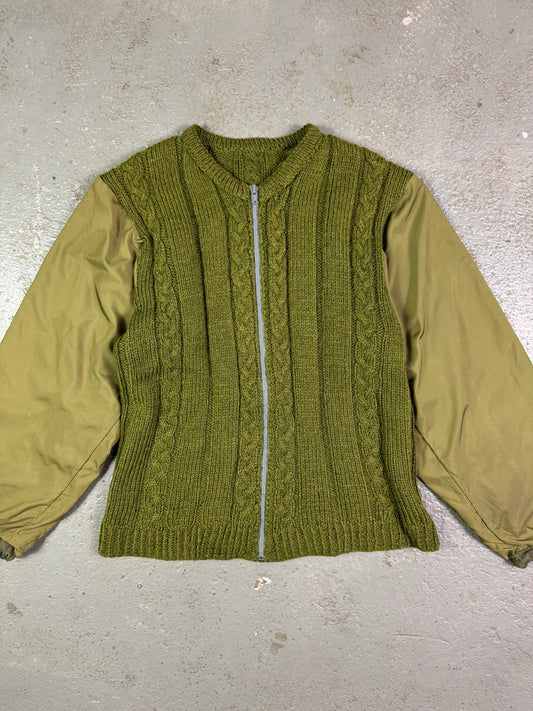 Hand-knit Wool Sweater With Nylon Military Sleeves