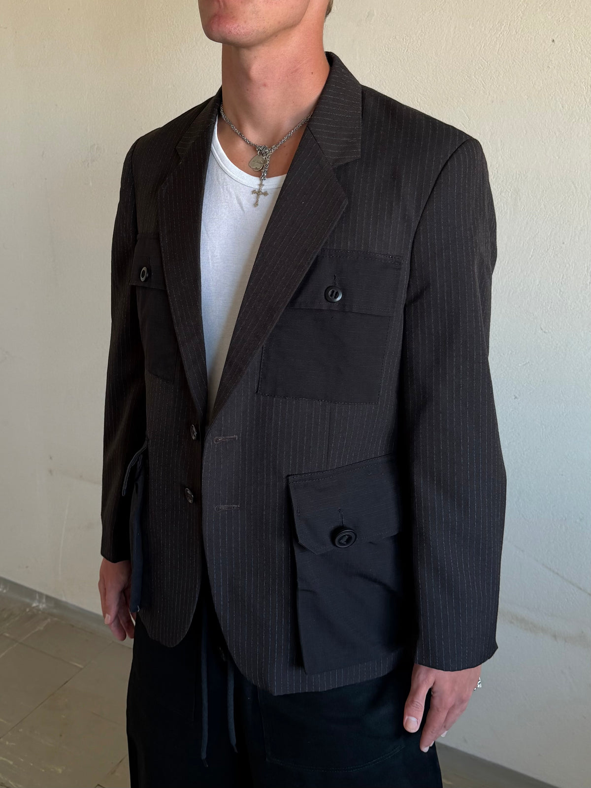 Pinstripe Cargo Blazer