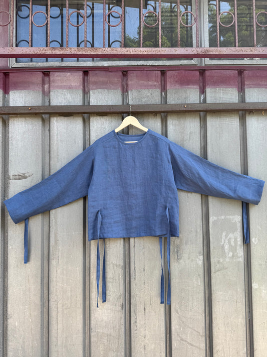 Lniany Kaftan Bezpieczeństwa "Zwolnienie z uwięzi" (Niebieski)